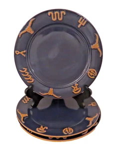 Juego de 3 platos de cena Frankoma King Ranch azul marino 10,25 pulgadas cerámica Longhorn - Imagen 1 de 6