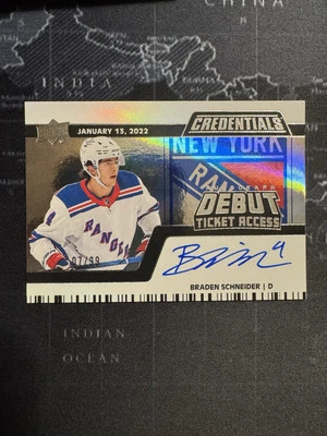 22/23 2022 CREDENTIALS BRADEN SCHNEIDER HORIZONTAL DEBUT TICKET ACCESS AUTO /99 - Image 1 of 2