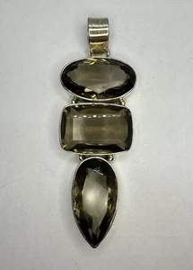VNT NOS Sterling Silver Handcrafted Smoky Quartz 2.75”in Pendant Heavy 25g - Picture 1 of 11