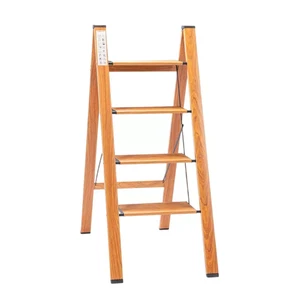 Aluminium Folding Step Ladder Wooden Design Slim Storage Compact Lightweight - Picture 1 of 12