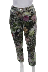 Blumarine Mujer Algodón Estampado Floral Abotonado Pierna Ajustada Pantalones Verde Talla 8 - Imagen 1 de 5
