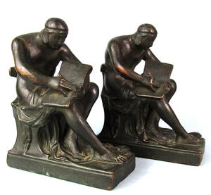 ROMAN SCRIBE ANTIQUE POMPEIAN BRONZE CLAD BOOKENDS 1920s ART DECO PETER MANFREDI - Picture 1 of 12