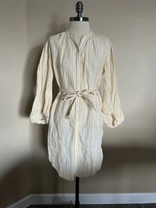 Joie XS Yellow White Striped Button Front Linen Shirt Dress Tie Waist - Picture 1 of 8