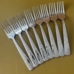 8 Salad Forks QUADRATIC by Oneida Stainless Flatware satin glossy geometric - Picture 1 of 4