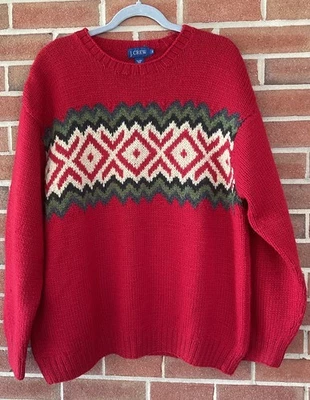 Vtg J. Crew Men's 100% Wool Chunky Crew Neck Sweater Preppy Red Sz XL - Image 1 of 4