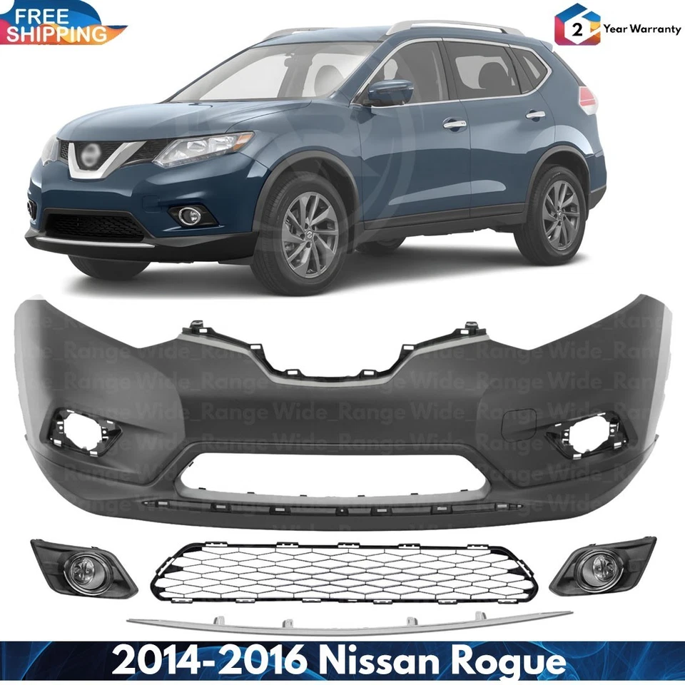 Front Bumper Cover Paintable & Fog Light Assembly Kit For 2014-2016 Nissan Rogue Foto 1 de 4