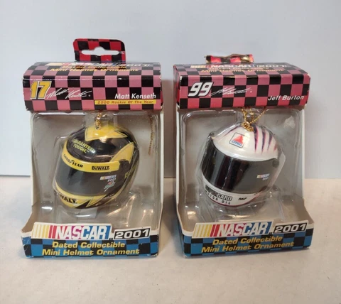 NASCAR Racing Helmet Ornaments by Trevco Lot of 2 Jeff Burton and Matt Kenseth Cover