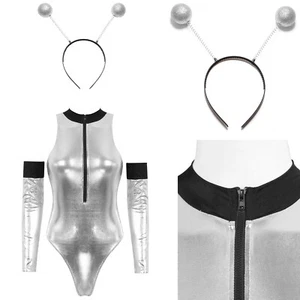 Womens Bodysuit Mock Neck Alien Role Play Clubwear Catsuit Astronaut Costume - Picture 1 of 22