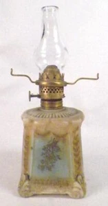 Miniature Oil Kerosene Lamp Nara Night Light Milk Glass Flowers Base Antique - Picture 1 of 9