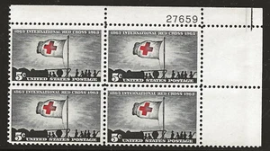 US Scott #1239, Plate Block #27659 1963 Red Cross 5c FVF MNH Upper Right - Picture 1 of 1