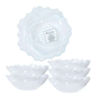 6" Salad Bowls White Translucent Swirls & Scalloped Rim by Artistic Accents Set6 - Image 1 of 3