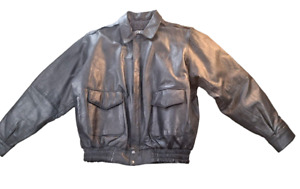 Vintage UNIK Black 100% Leather Zip Bomber Biker Jacket  Mens XL Quilted Lining