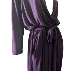 ALFANI Jumpsuit Purple Stretch Jersey Belt V-neck Wide Leg Pockets XL - Picture 1 of 8