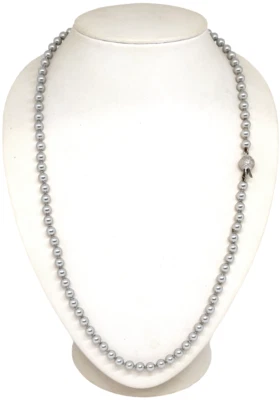 Collana donna perle 5 mm cristalli grigio SWAROVSKI Elements e Argento cm 53 - Immagine 1 di 3