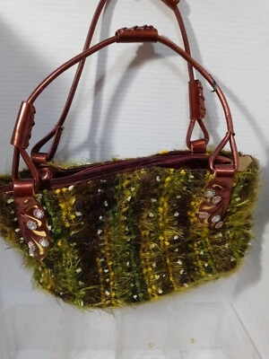 ~Vintage ÚNICO~ Bolso de mano de piel y cuerda verde 3 compartimentos~cierre magnético Foto 1 de 4