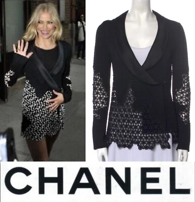 4K Mint Chanel 2011 Black Lace Crochet Jacket 34 36 38 2 4 6 Coat Top Shirt S M - Image 1 of 4