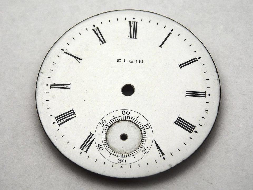 Esfera de reloj Elgin vintage de 34 mm para relojes de bolsillo marcadores de números romanos blancos NOS Foto 1 de 1