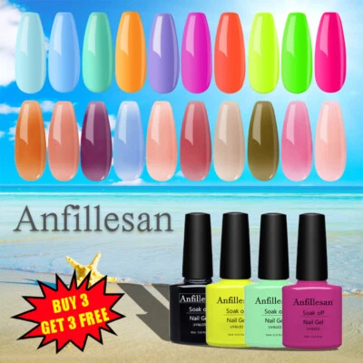 Anfillesan 6pcs/Set Fluorescent Gel Nails Soak Off Neon/Transparent Nail Varnish