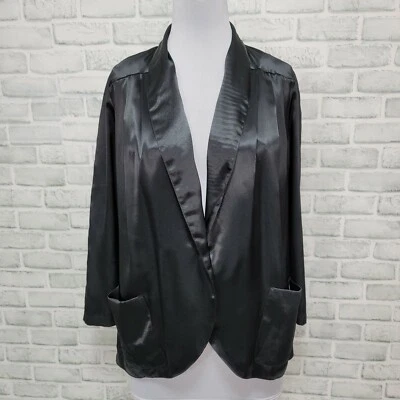 Blazer Top Cóctel Vintage Años 90 Ziba Negro Satinado Ligero Plisado Un Botón Foto 1 de 4