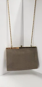 Clutch Purse Metallic Snap Vintage 7" by 5.5" on 23" Gold Chain - Picture 1 of 5