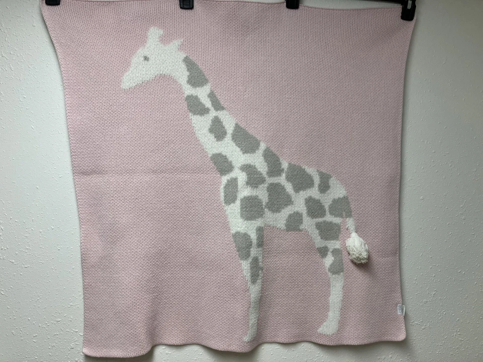 HTF Mud Pie Giraffe Chenille Baby Blanket Tassel Tail Pink /Gray 29 X 29 - Image 1 of 4