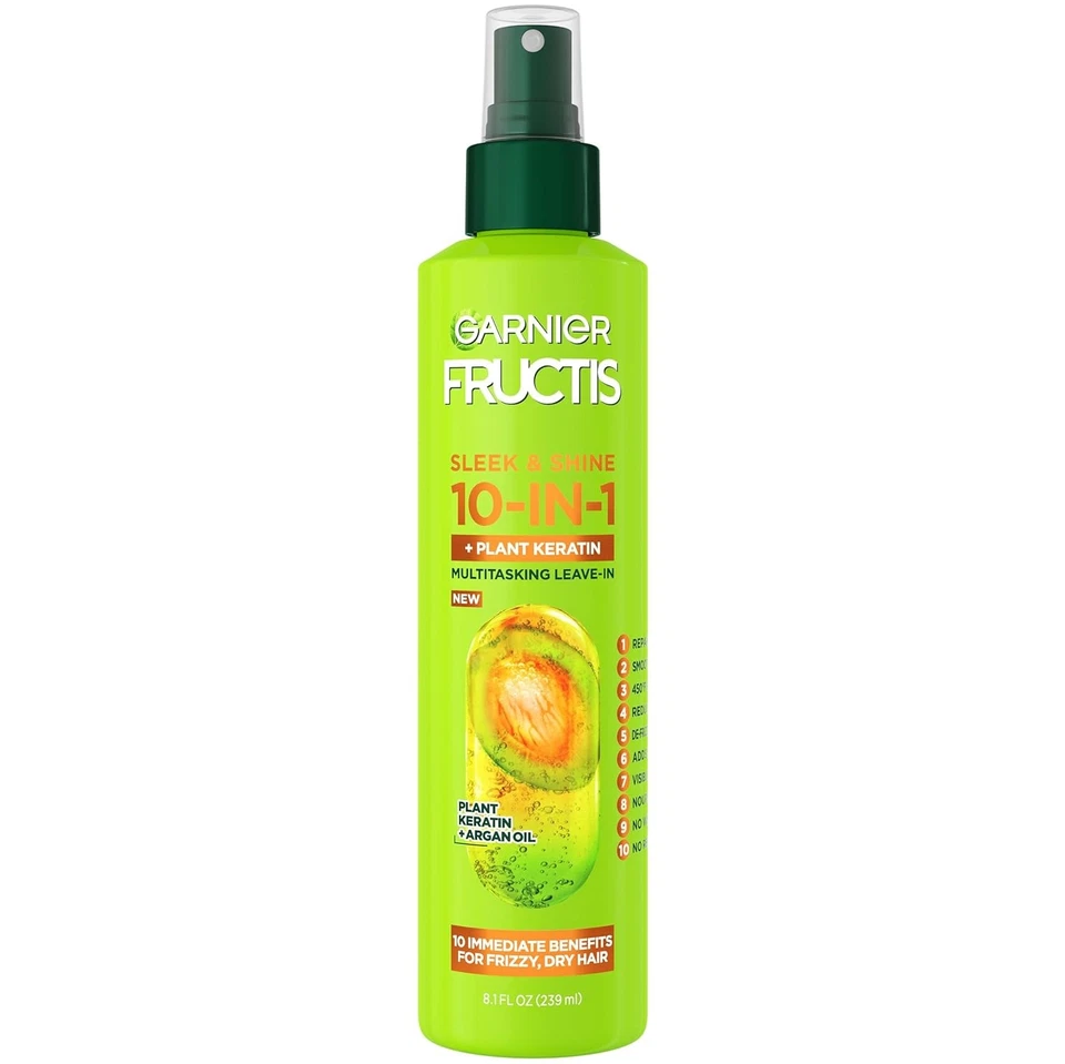 Garnier Fructis Sleek & Shine 10-in-1 for Frizzy Dry Hair Plant Keratin 8.1 Floz