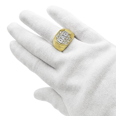 Anillo de sello de oro de dos tonos de 10K para hombre con circonita cúbica diseño acanalado regalo para padres Foto 1 de 4