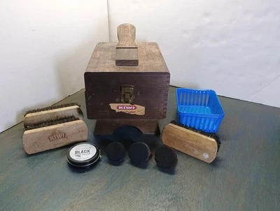 Kit de brillo de zapatos kiwi vintage con caja de madera, cepillos y pulido - Envío rápido Foto 1 de 4