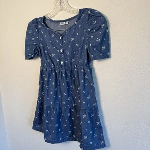 GAP Girl's Dress Size S (6-7)Blue Denim White Flowers 3 Button Front Lightweight - Picture 1 of 11