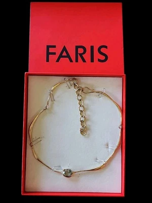 FARIS Necklece Grand Collar Green Amethyst over 14k Gold Plated over Bronze NIB - Image 1 of 4