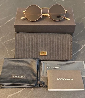 Óculos de sol Dolce&Gabbana masculino marrom redondo DG2246 quase não usado elegante elegante e elegante - Imagem 1 de 4