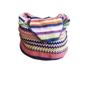 Crochet Colorful Drawstring Backpack Boho Hippie - Picture 1 of 12