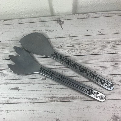 "Juego de cuchara/tenedor de ensalada vintage Wilton Armetale peltre aleación de aluminio reggae 13""" Foto 1 de 4