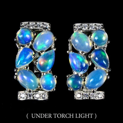 925 Sterling Silver Earrings Oval Fire Opal 6x4mm Simulated Cz Gemstone Jewelry - Image 1 of 4