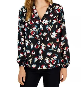 NWT! Alfani Plus size 3X black and red floral button-down TOP BLOUSE SHIRT - Picture 1 of 6