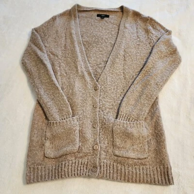 Mossimo Cárdigan Suéter Grande Abierto Frontal Botón Caqui Crema Manga Larga  Foto 1 de 4