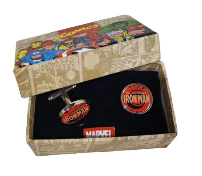 Avengers Iron Man retrô redondo na caixa abotoaduras oficialmente licenciado pela MARVEL - Imagem 1 de 2