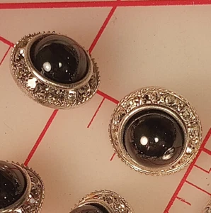 5 Czech Crystal Rhinestone Shank Buttons Hematite (Off Black) Glass Center 5/8" - Picture 1 of 6