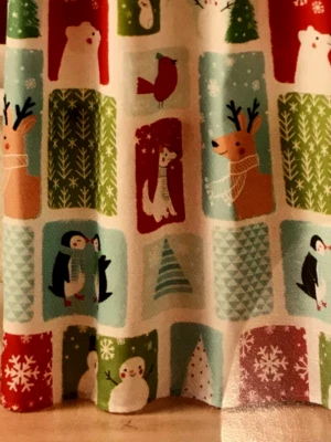 Patchwork ~ HOMBRE NIEVE Copos de Nieve NAVIDAD ~ CORTINA DE DUCHA TELA ÁRBOLES Pingüinos Foto 1 de 4