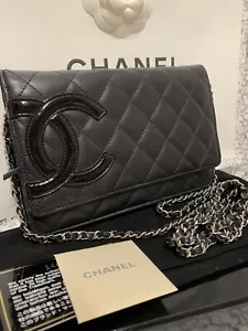 CHANEL Black Calfskin Quilted Cambon Wallet on Chain w/ Dust Bag & Cert. - Picture 1 of 9