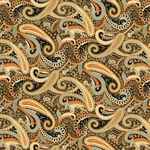 Henry Glass - Pumpkin Kisses - Paisley W/ Metallic Gold - Black/Multi, BTY - Picture 1 of 5