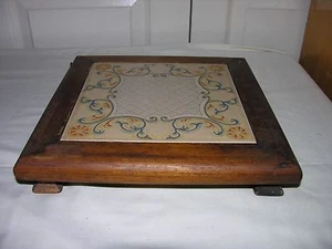 Nice Vintage Wood & Ceramic Tile Square Vase Stand - Picture 1 of 6