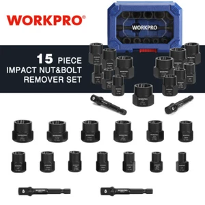 WORKPRO 15PC Impact Bolt & Nut Remover Set 3/8" Drive Bolt Extractor Black Oxide - Picture 1 of 10