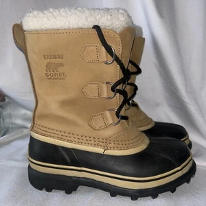 SOREL Caribou Waterproof Snow Boots Buff Nubuck Leather Buff Kid 4 Women’s 6 - Picture 1 of 11