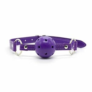 Purple Sex Slave Bondage Roleplay Breathable Faux Leather Open Mouth Ball Gag