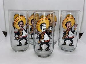 1975 Pepsi Collector Brockway Glass Tumbler Poncho Cartoon Character- Lot of 5 - Picture 1 of 4