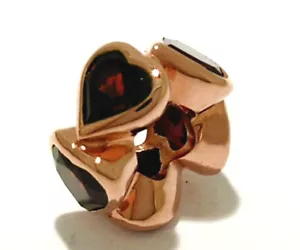 Bd048 Genuine 9ct SOLID Rose Gold NATURAL Garnet Chain of Hearts Bead Love Charm - Foto 1 di 3