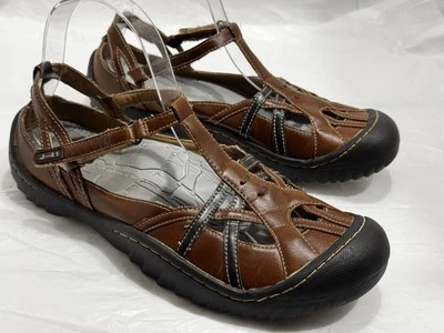 Sandalias J-41 JAMBU imitación cuero MARRÓN tobillo correa en T punta cerrada con tiras 8,5 M EE. UU. Foto 1 de 4