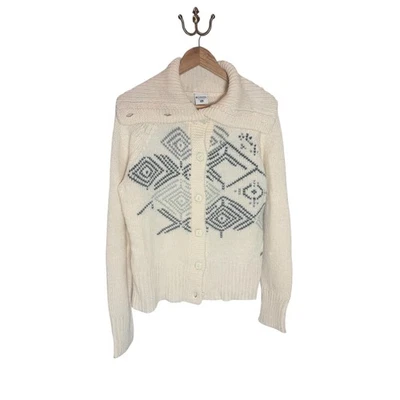 Suéter cárdigan de lana con cuello chal y patrón geométrico crema XL Columbia para mujer Foto 1 de 4