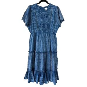 Sundance blaues Midikleid mit Ösen bestickt Stufen Damen Large neu mit Etikett - Bild 1 von 4